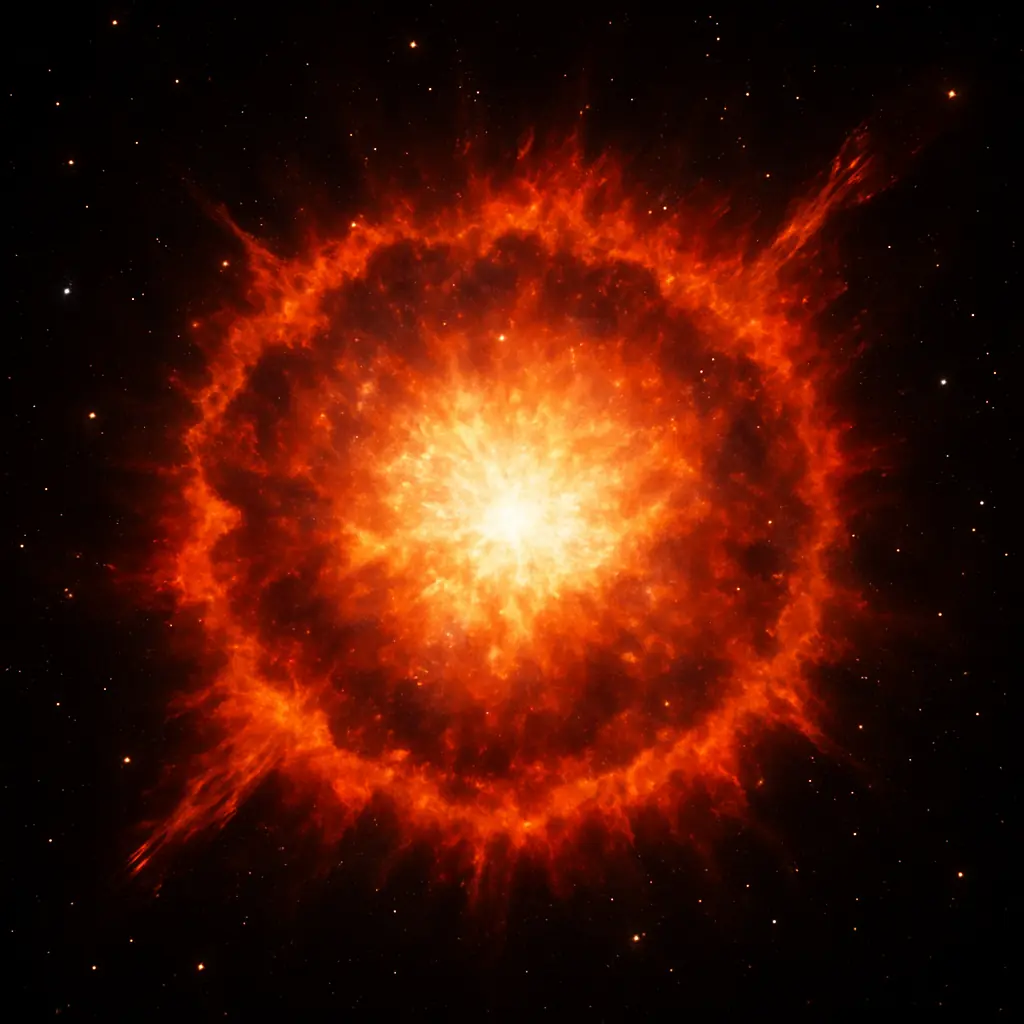 Visualization of a massive supernova explosion in deep space with a glowing shockwave