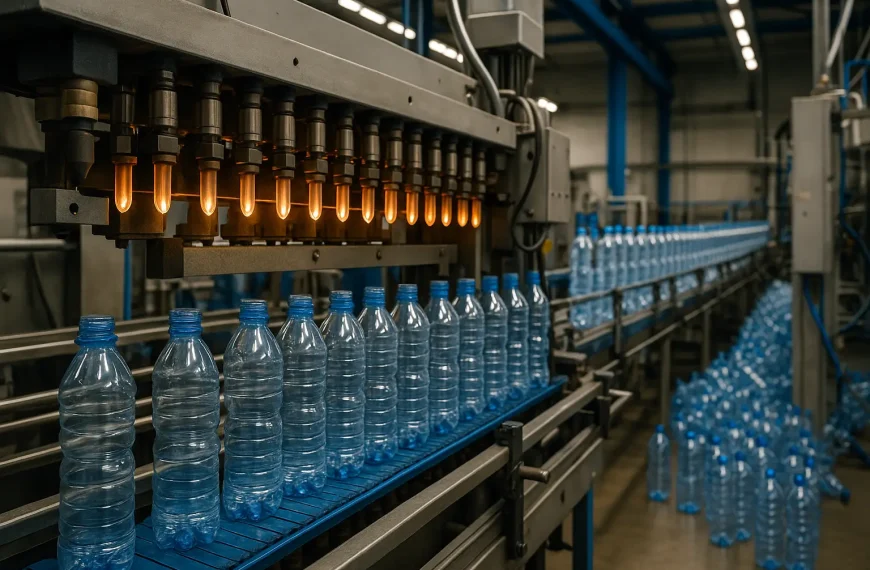 Plastic bottle production line in an automated factory