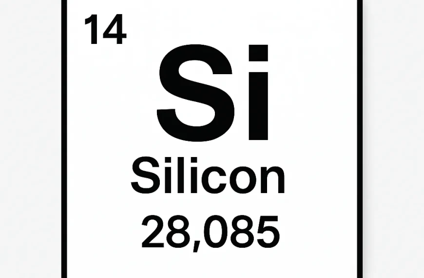 Periodic table element tile for silicon with atomic number 14 and atomic weight 28.085