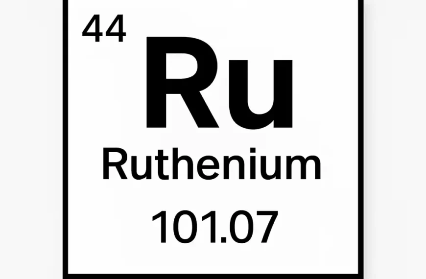 Periodic table tile of ruthenium with atomic number 44 and atomic mass 101.07